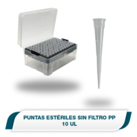 Puntas de 10 ul. Sin filtro, estériles, en gradilla. Cellpro 800103