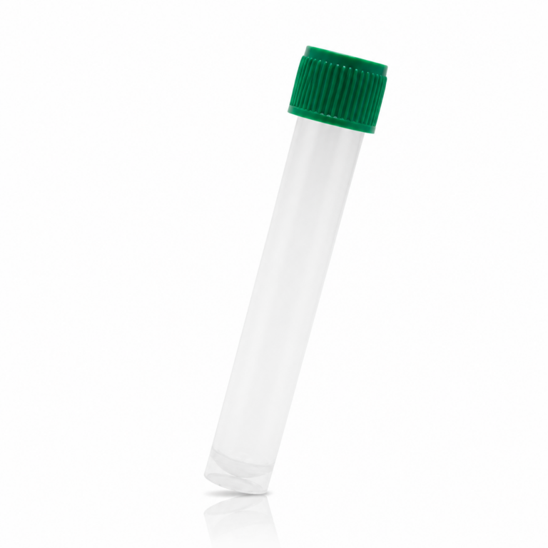 Tubo de ensayo de 12 ml. Tapa verde, estéril. Kangjian