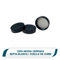 Tapa negra cerrada con septa blanca de 1.5mm, para frasco de cuello de 53mm