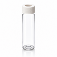 Vial claro de 40 mL, con tapa blanca abierta con septa PTFE natural/silicón blanco
