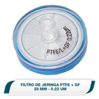 Filtro jeringa 28mm, PTFE con pre-filtro de fibra de vidrio, 0.22µm