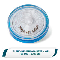 Filtro jeringa 28mm, PTFE con pre-filtro de fibra de vidrio, 0.45µm