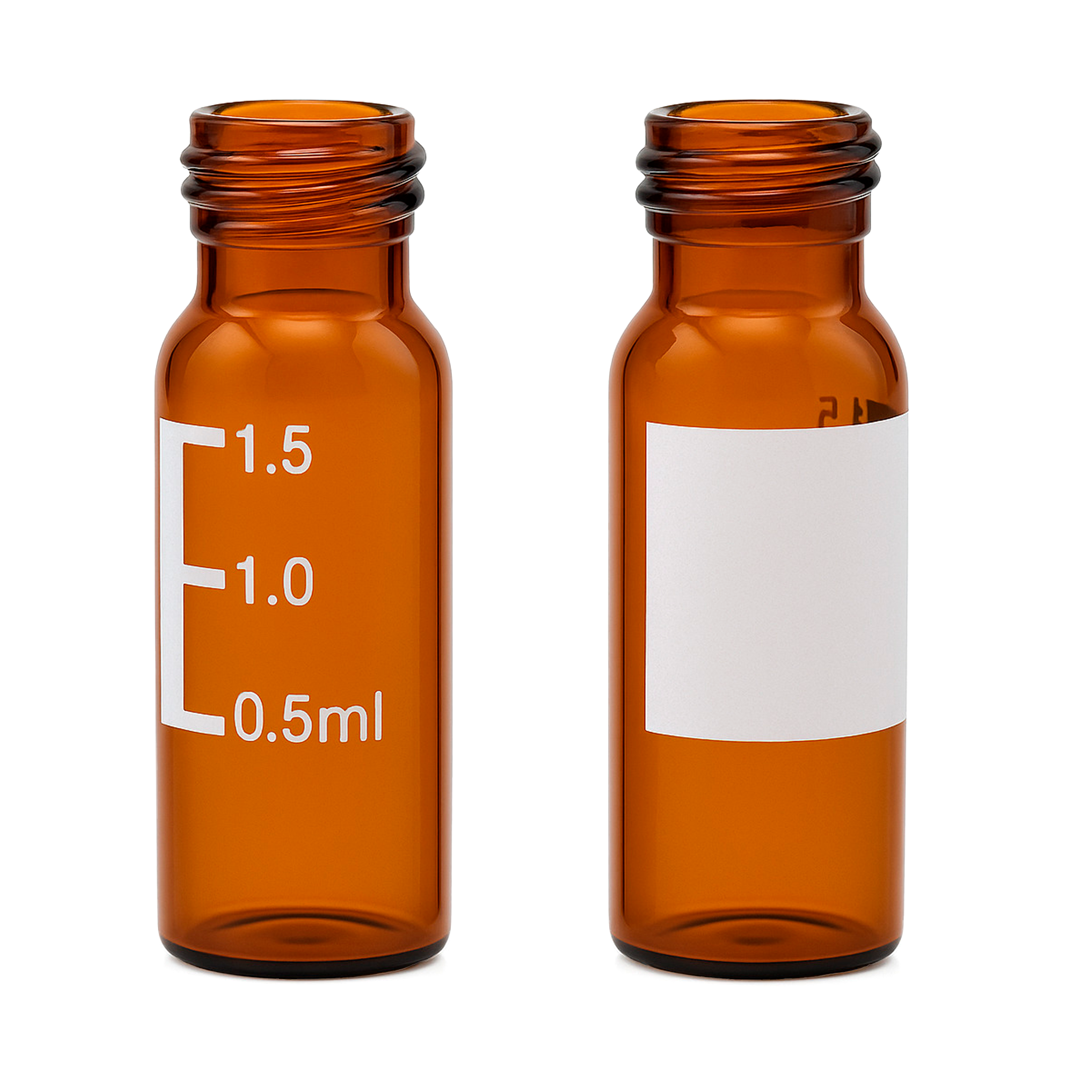 Vial de vidrio Ambar 2ml,  12x32mm, base plana, cuello 9-425 roscado, Área de escritura, caja con 100