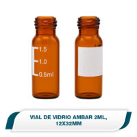 Vial de vidrio Ambar 2ml,  12x32mm, base plana, cuello 9-425 roscado, Área de escritura, caja con 100