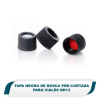Tapa negra de rosca, abierta con septa  (13mm de diámetro, 1mm de grosor, PTFE rojo/sílicón blanco y pre-cortada), para viales ND13
