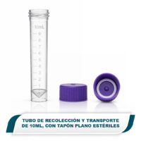 TUBO DE RECOLECCIÓN Y TRANSPORTE DE 10ML, CON TAPÓN PLANO ESTÉRILES